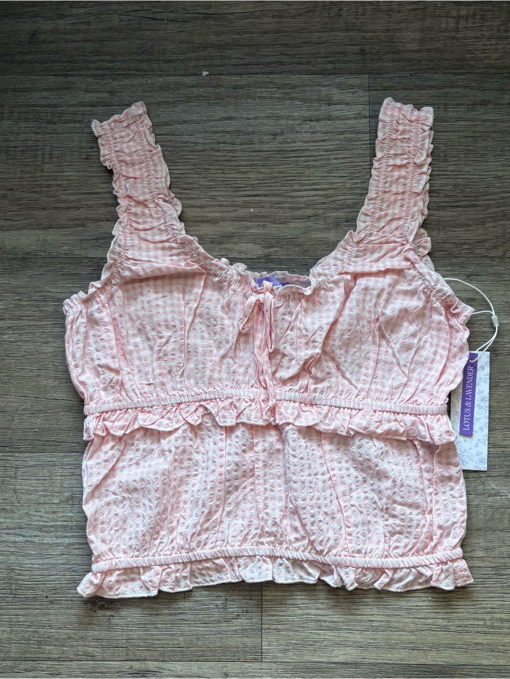 Pink Gingham Cotton Blend Crop Top Preppy Girly School Summer Size M